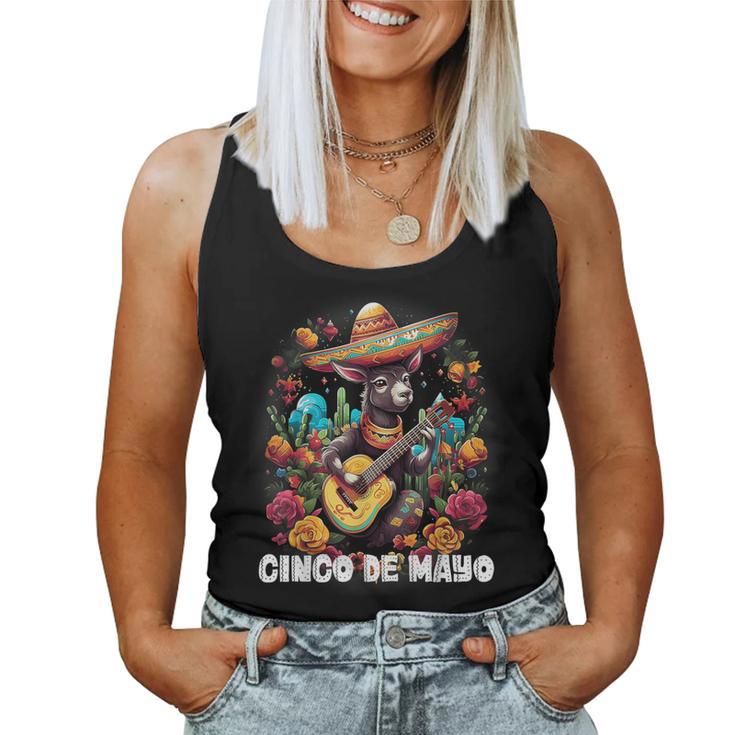 Cute Donkey Cinco De Mayo Mexican Party Guitar Music Apparel Women Tank Top