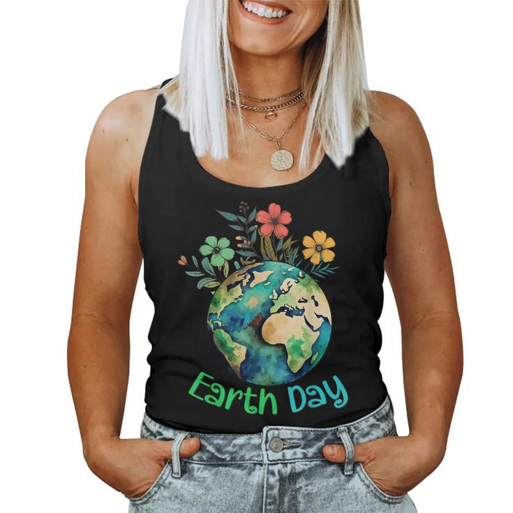 Cute Earth With Floral Earth Day Happy Earth Day 2024 Women Tank Top