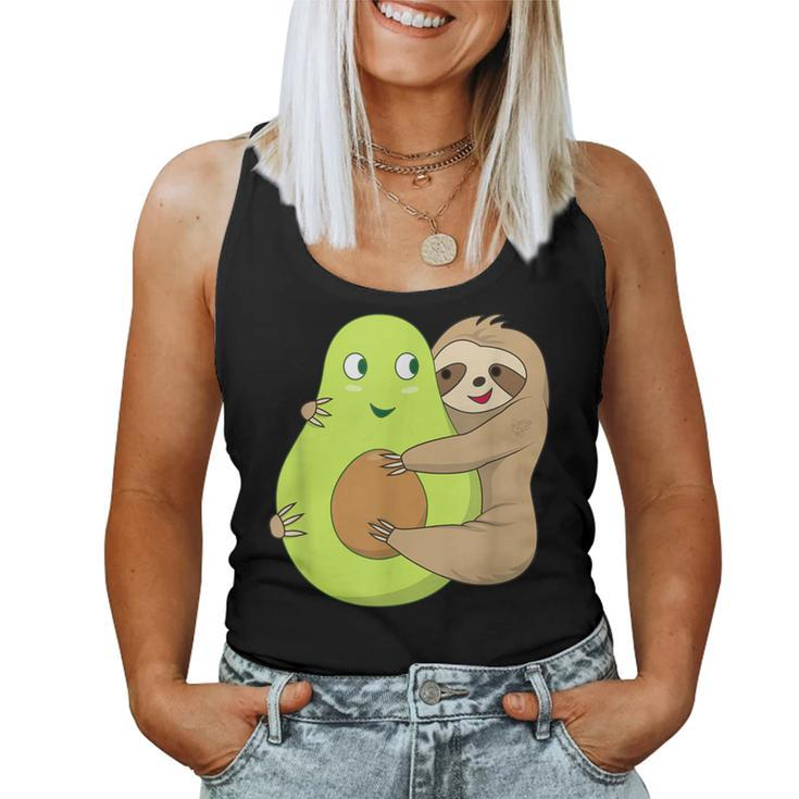 Cute Lazy Sloth Animal Avocado Lover Hugging Women Tank Top