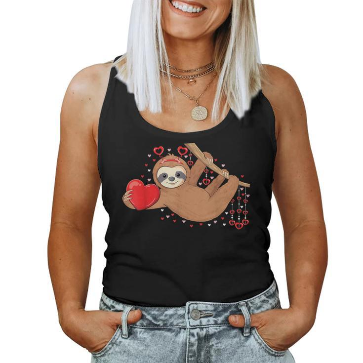 Cute Lazy Sloth Holding Heart Love Sloth Valentines Day Women Tank Top