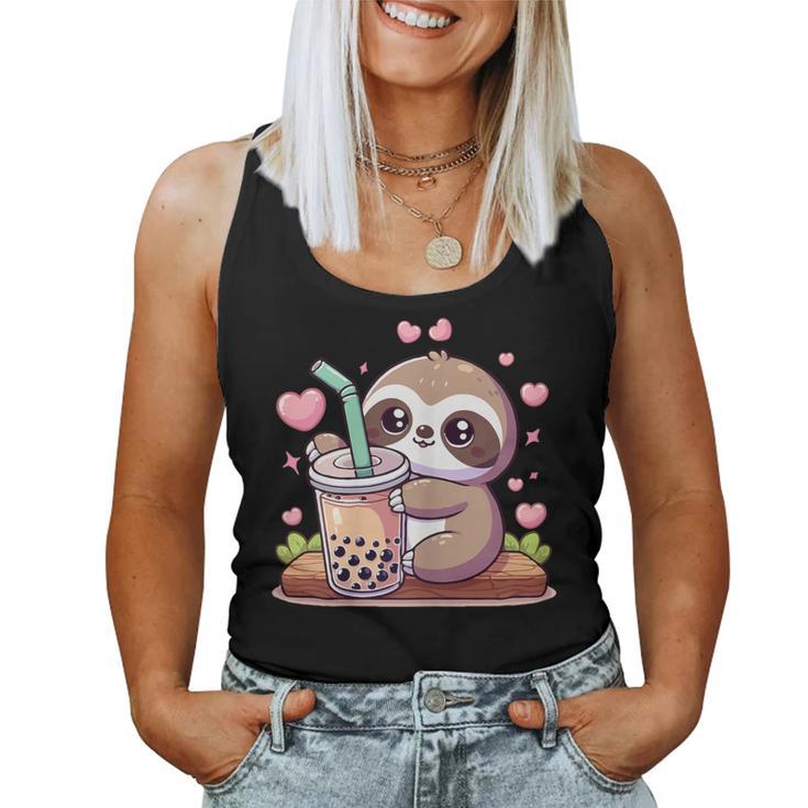 Cute Sloth Boba Bubble Milk Tea Kawaii Girls Sloth Women Tank Top