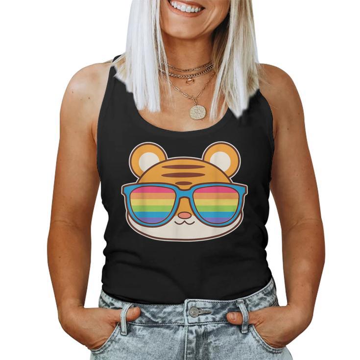 Cute Tiger Pride Flag Rainbow Sunglasses Lgbtq Women Tank Top