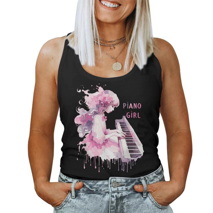 Cute Watercolor Piano Girl Pianist Keyboard Musician Music Women Tank Top