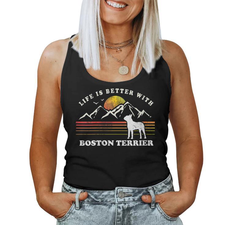 Damen Life Better Boston Terrierintage Hund Mama Papa Mit-Ausschnitt Tank Top Frauen