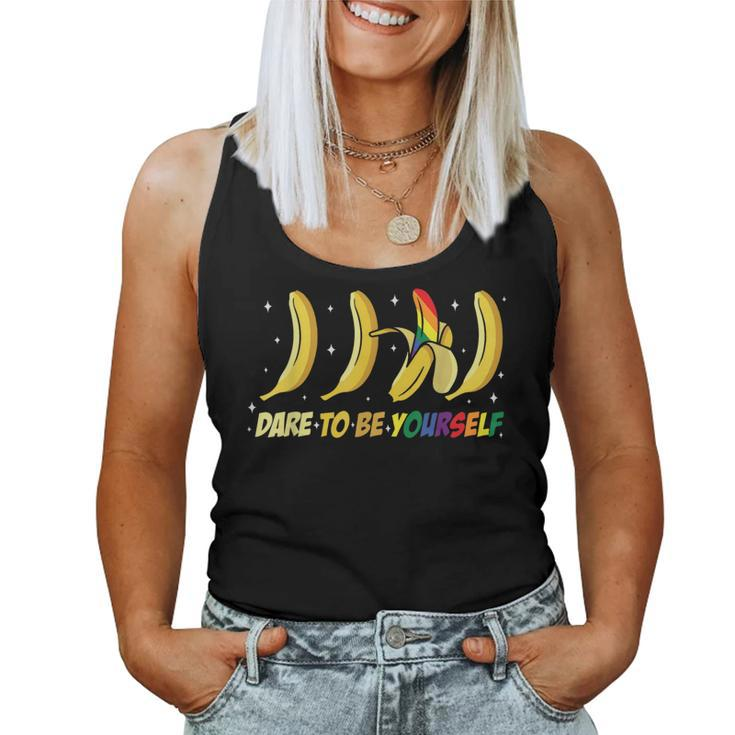 Dare To Be Yourself Cute Banana Lgbtg Pride Rainbow Flag Women Tank Top