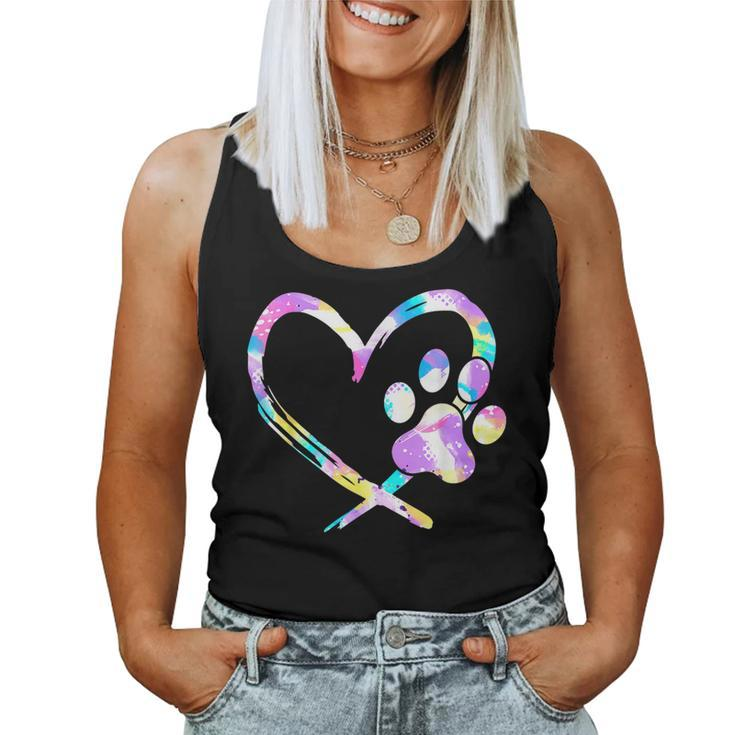 Dog Paw Heart Dogs Lover Dog Mom Dog Dad Valentine's Day Women Tank Top