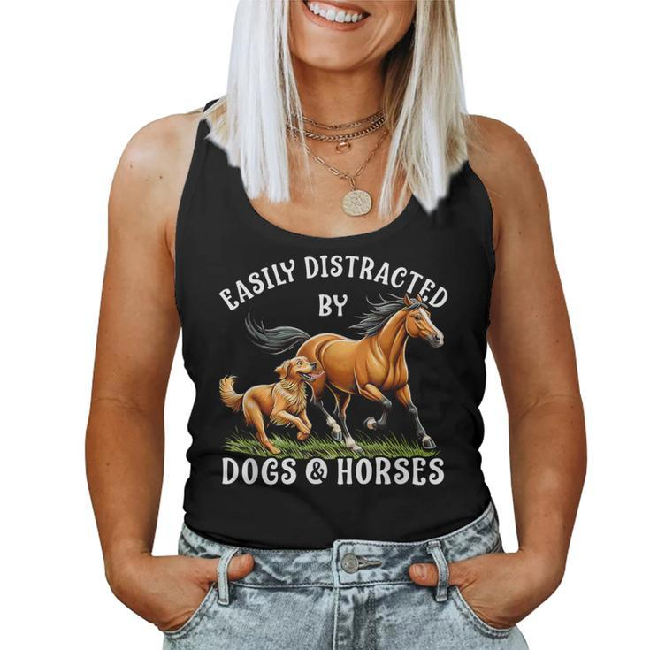 Easily Distracted By Horses And Dogs Girls Equestrian Women Tank Top