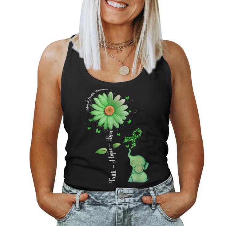 Faith Hope Love Sunflower Elephant Mental Health Awareness Women Tank Top