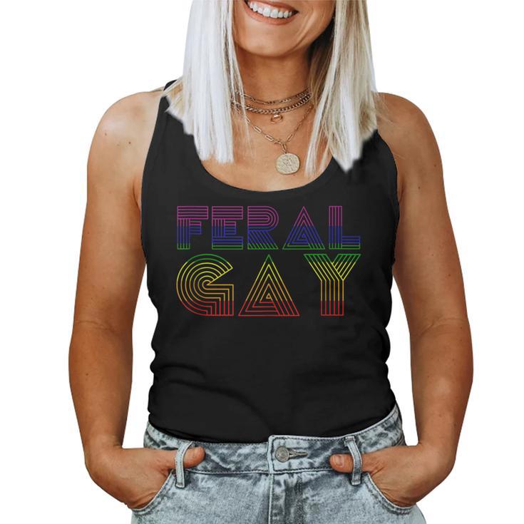 Feral Gay Lgbt Gay Bi Pan Trans Pride Meme Rainbow Flag Women Tank Top