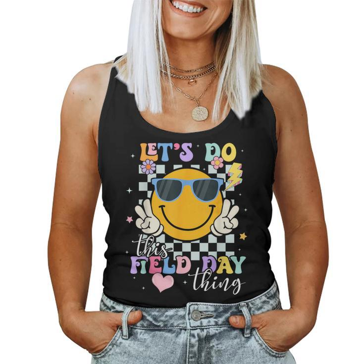 Lets Do This Field Day Thing Groovy Hippie Face Sunglasses Women Tank Top
