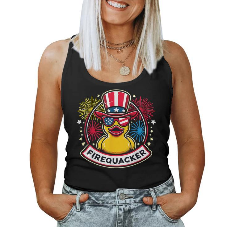 Firequacker 4Th Of July Rubber Duck Usa Flag Women Tank Top