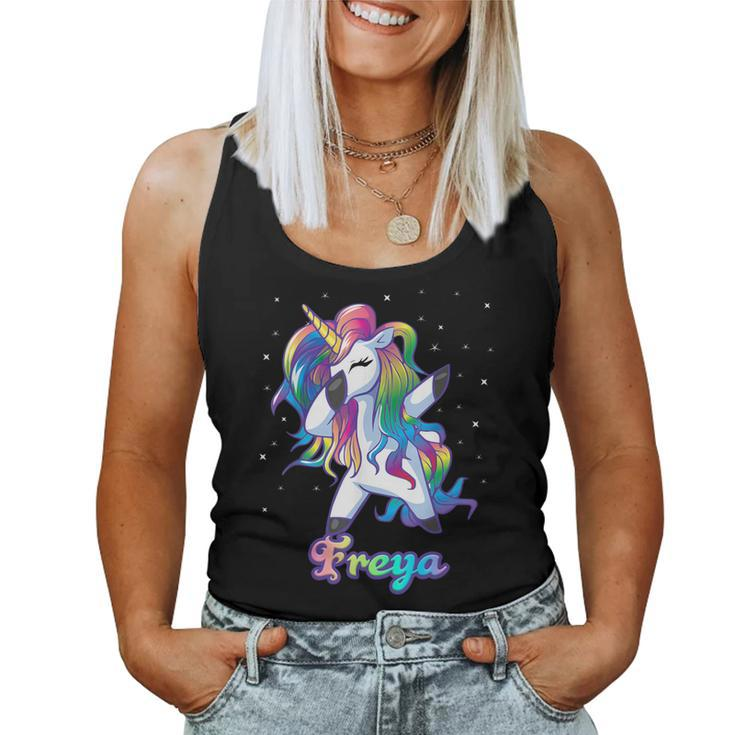 Freya Name Personalized Custom Rainbow Unicorn Dabbing Women Tank Top