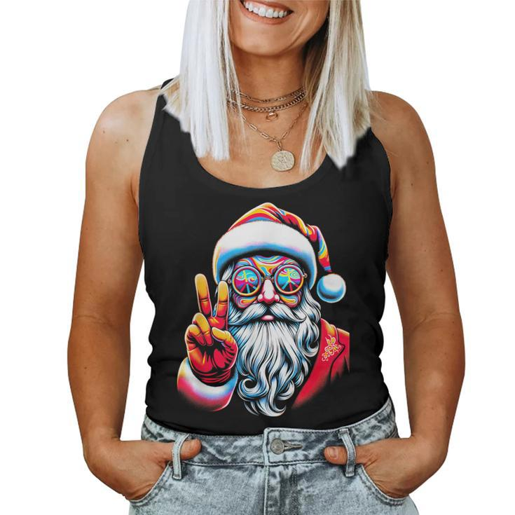 Hippie Santa Claus Peace Groovy Retro 70S Christmas Women Tank Top