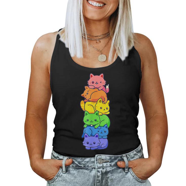 Lgbt Cat Stack Rainbow Gay Pride Anime For Cat Lover Women Tank Top