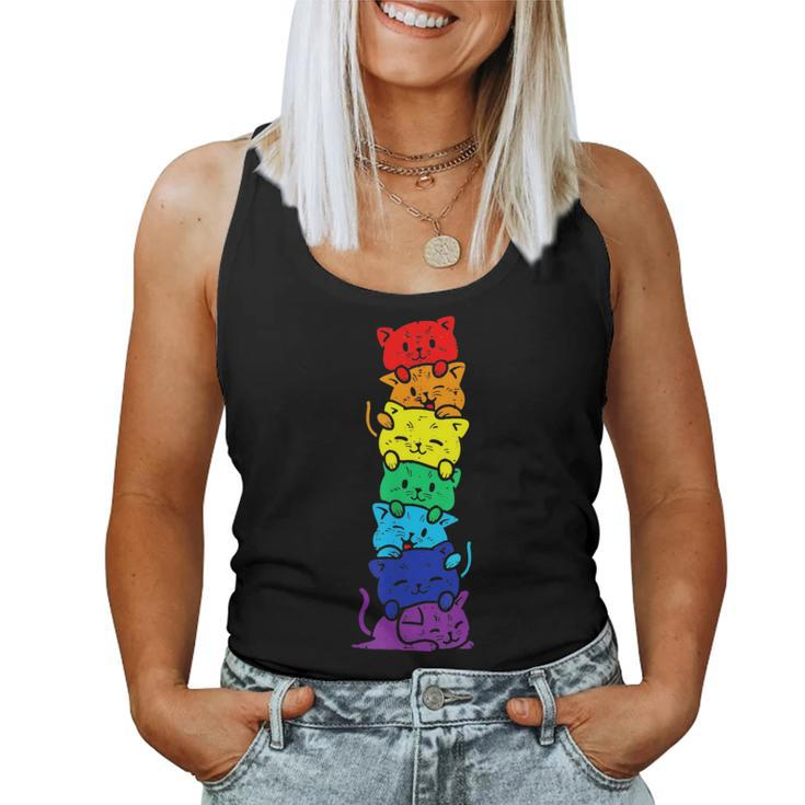 Lgbt Cat Stack Rainbow Gay Pride For Cat Lover Women Tank Top