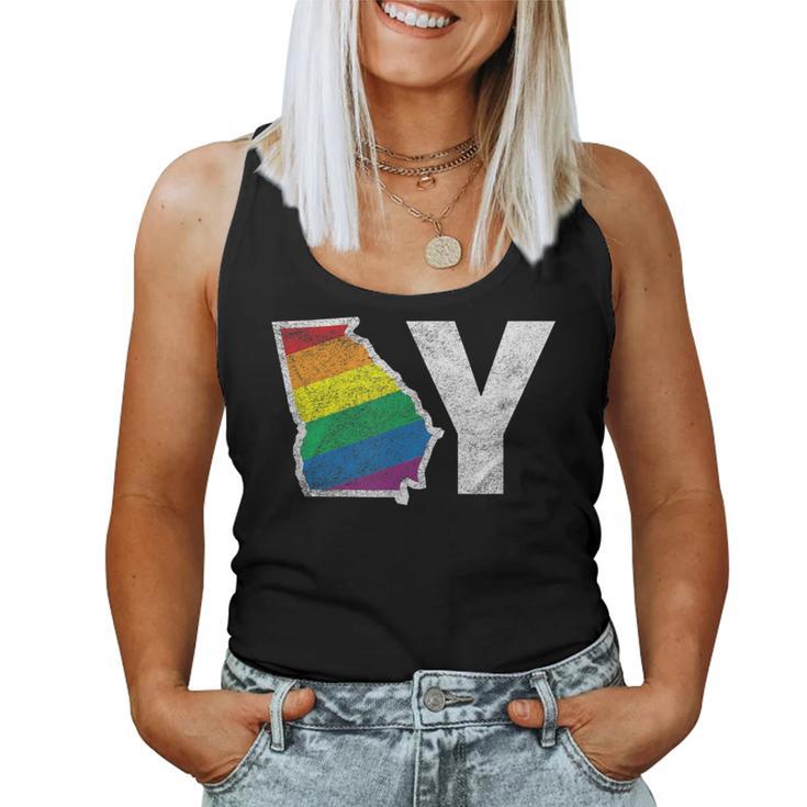 Lgbt Georgia Gay Distressed Rainbow Flag Present Women Tank Top