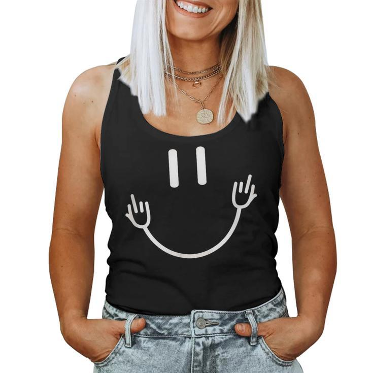 Sarcastic Smile Face Middle Finger Graphic Women Tank Top