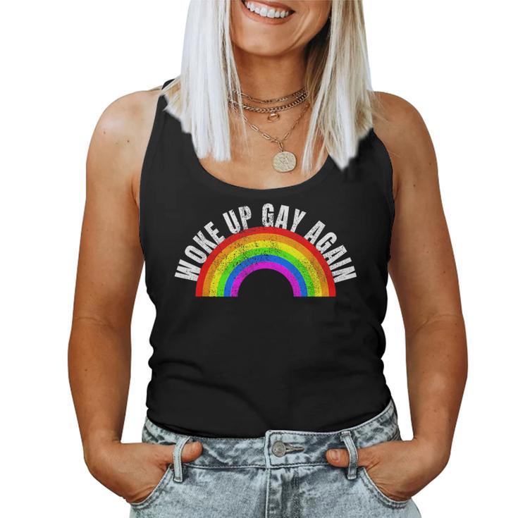 Woke Up Gay Again Lgbt Quotes Pride Month Rainbow Flag Women Tank Top