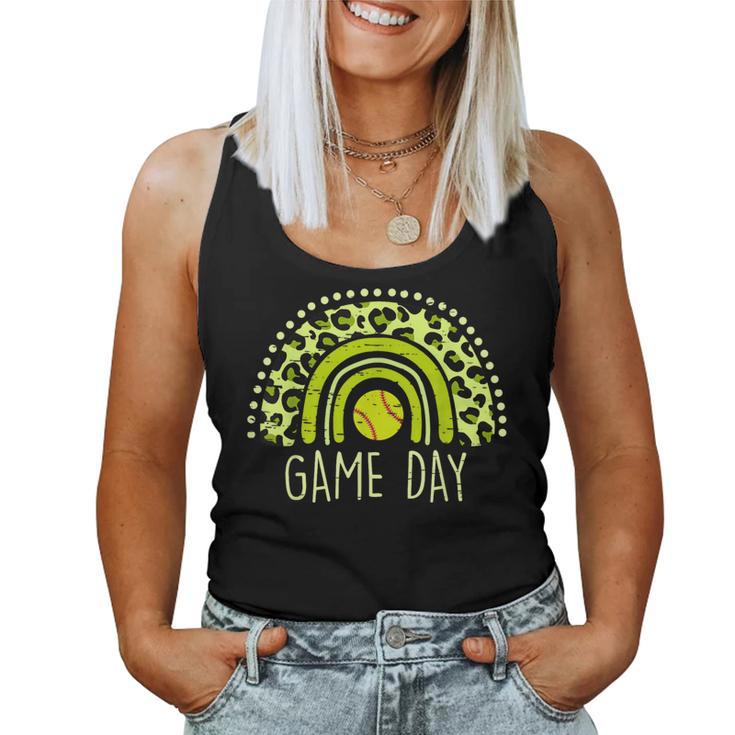 Game Day Baseball Life Softball Life Mom Leopard Rainbow Women Tank Top