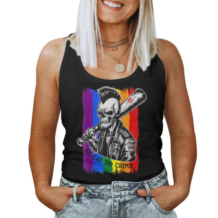 Be Gay Do Crime Skull Queer Punk Queercore Rainbow Flag Meme Women Tank Top