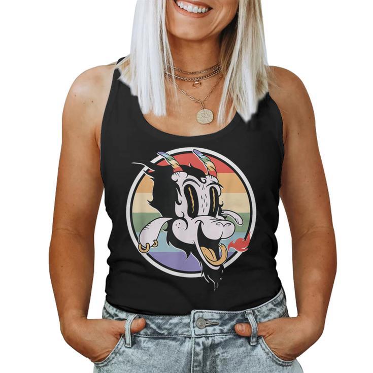 Gay Satan Rainbow Baphomet Horn Devil Goat Lgbtq Queer Pride Women Tank Top