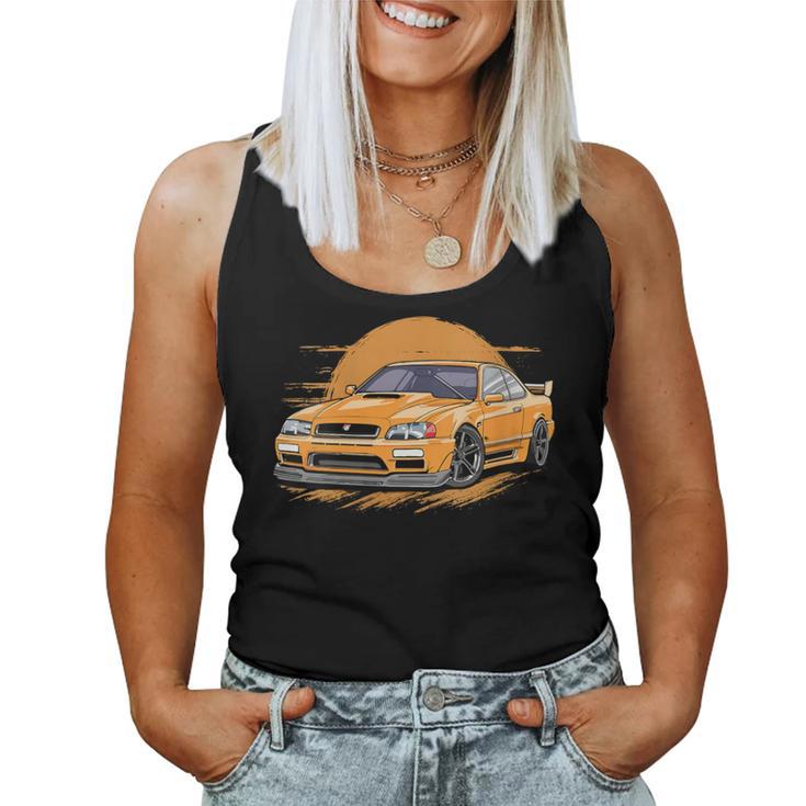 Girl Jdm Japanese Drift Car Vintage Sunset Graphic Night Women Tank Top