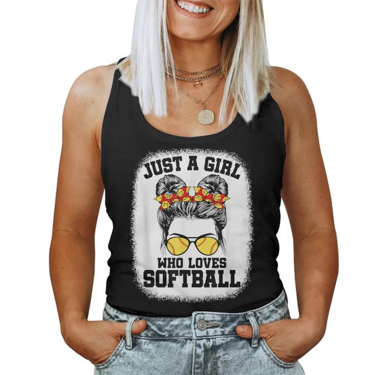 Girls Softball Fan Player Messy Bun Softball Lover Women Tank Top