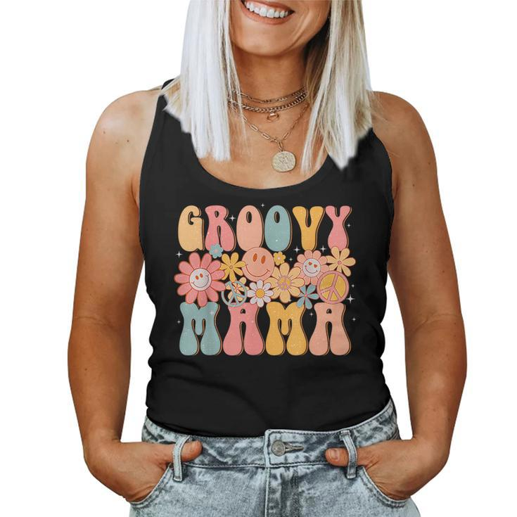 Groovy Mama Retro Colorful Peace Sign Smile Face Women Tank Top