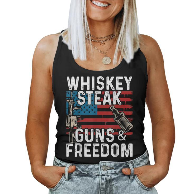 Guns Whiskey Steak Freedom Whiskey Bourbon Women Tank Top