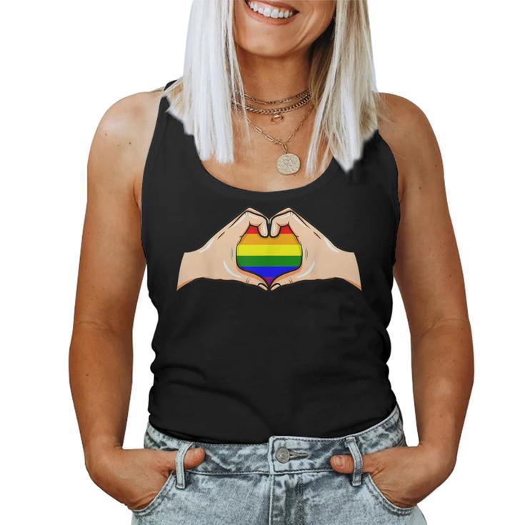 Hand Heart Lgbt Flag Cute Gay Pride Rainbow Glbt Women Tank Top