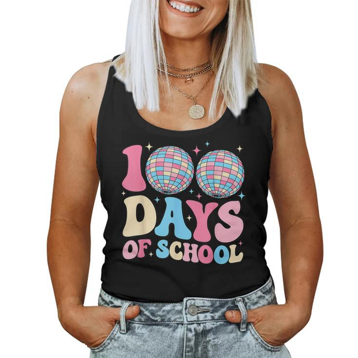 Happy 100Th Day Of School Teacher Groovy Disco Ball 100 Days Women Tank Top