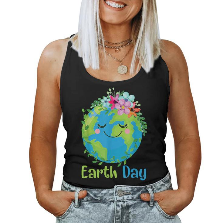 Happy Earth Day 2024 Cute Earth With Floral Earth Day Women Tank Top