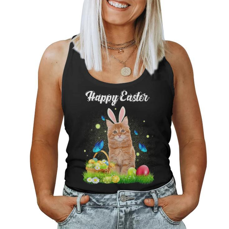 Happy Easter Day Bunny Cat Eggs Basket Cat Lover Women Tank Top