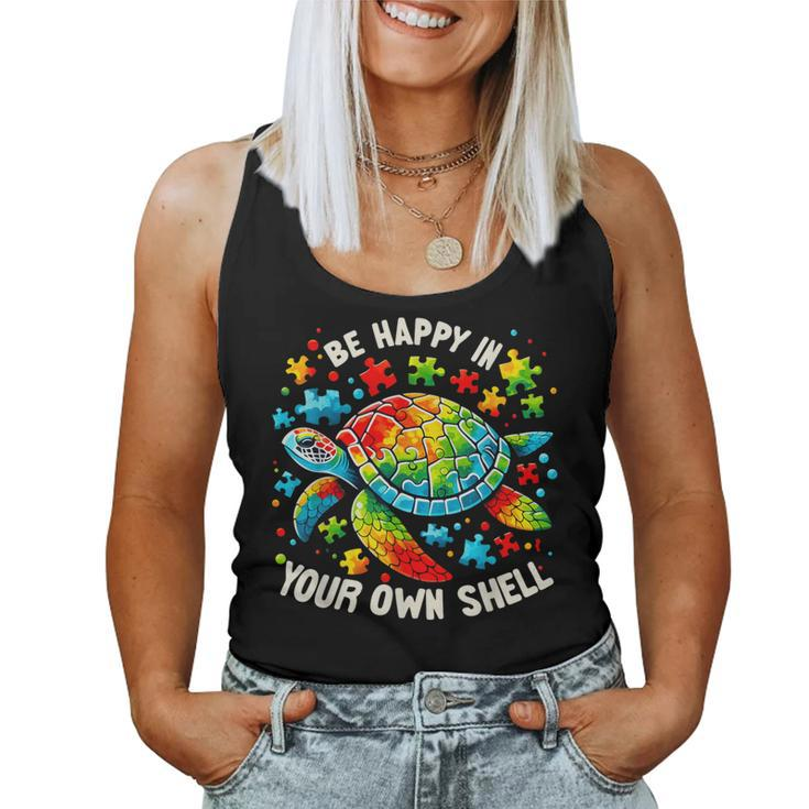 Be Happy In Your Own Shell Autism Awareness Rainbow Turtle Women Tank Top