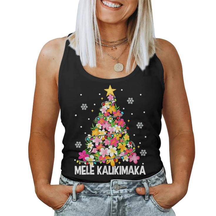 Hawaiian Floral Christmas Tree Mele Kalikimaka Tropical Xmas Women Tank Top