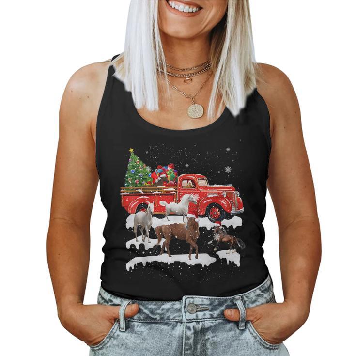 Horse Riding Red Truck Merry Christmas Farmer X-Mas Ugly Women Tank Top