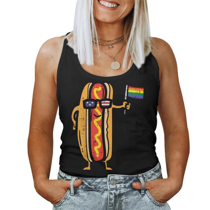 Hotdog Us Flag Sunglasses Rainbow Flag Gay Pride Lgbtq Food Women Tank Top