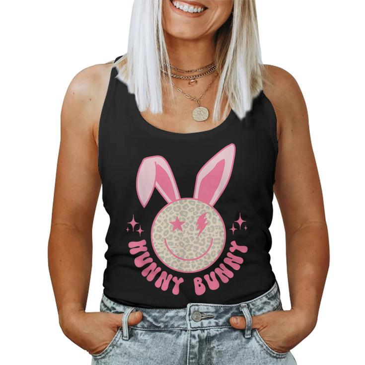 Hunny Bunny Retro Groovy Easter Leopard Smile Face Rabbit Women Tank Top
