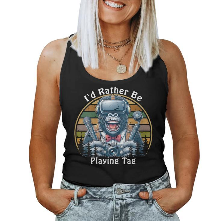 I'd Rather Be Playing Tag Gorilla Vr Gamer Gorilla Vintage Women Tank Top