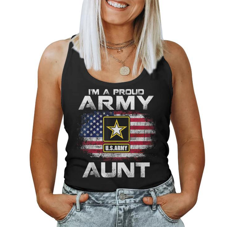 I'm A Proud Army Aunt With American Flag For Veteran Women Tank Top