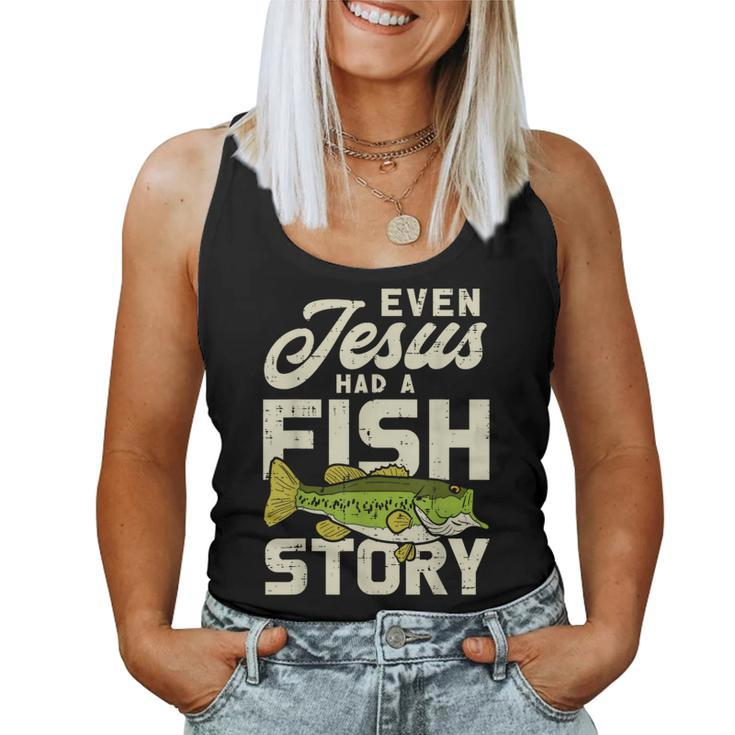 Jesus Fish Story Fisherman God Christ Fishing Christian Women Tank Top