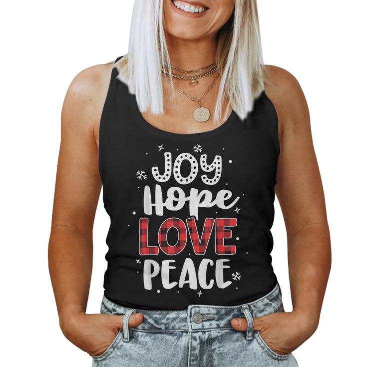 Joy Hope Love Peace Red Buffalo Plaid Christmas Mom Women Women Tank Top