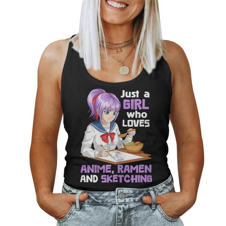 Just A Girl Who Loves Anime Ramen And Sketching Japan Anime Women Tank Top