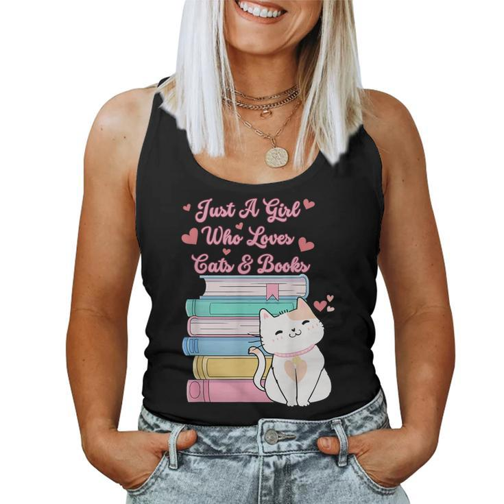 Just A Girl Who Loves Cats And Books Bookworm Cute Kitten Women Tank Top