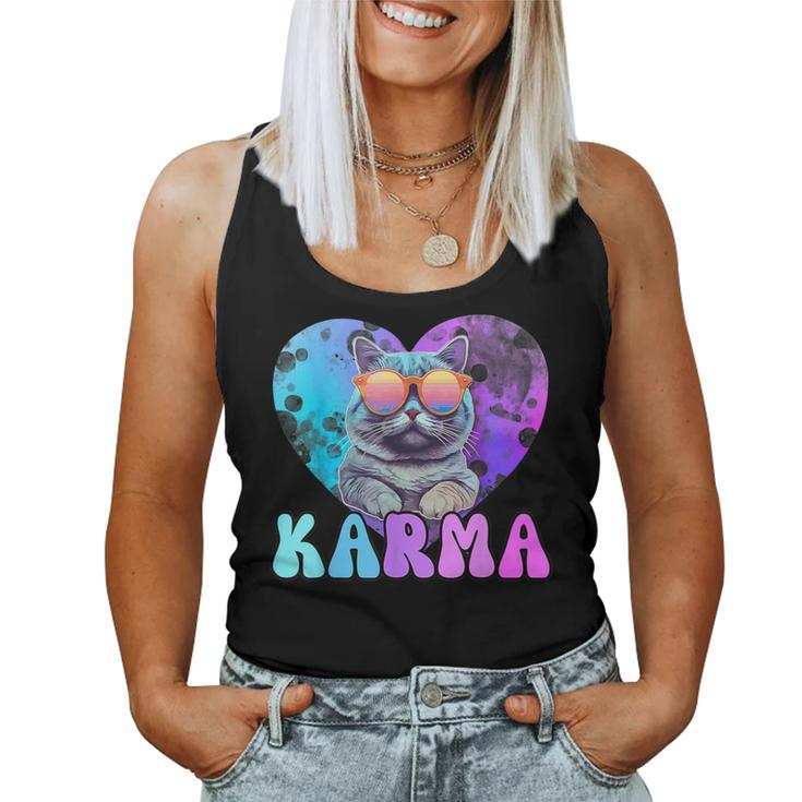 Karma Groovy Letters Concert Summer Heart Cat Lover Women Tank Top