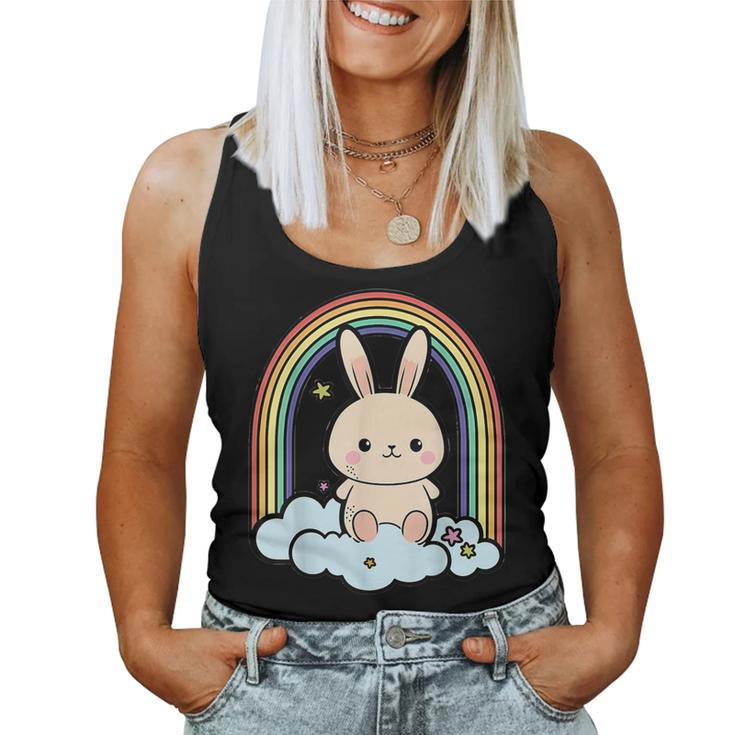 Kawaii Bunny Rabbit On A Rainbow Cloud Cute Animal Lover Women Tank Top