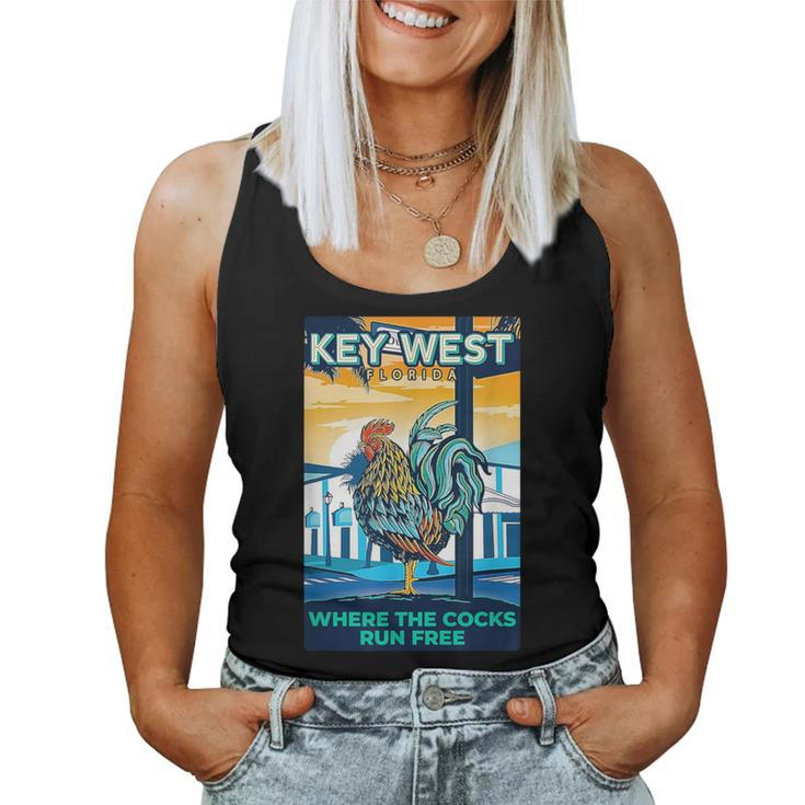 Key West Florida Rooster Where The Chicken Run Free Women Tank Top
