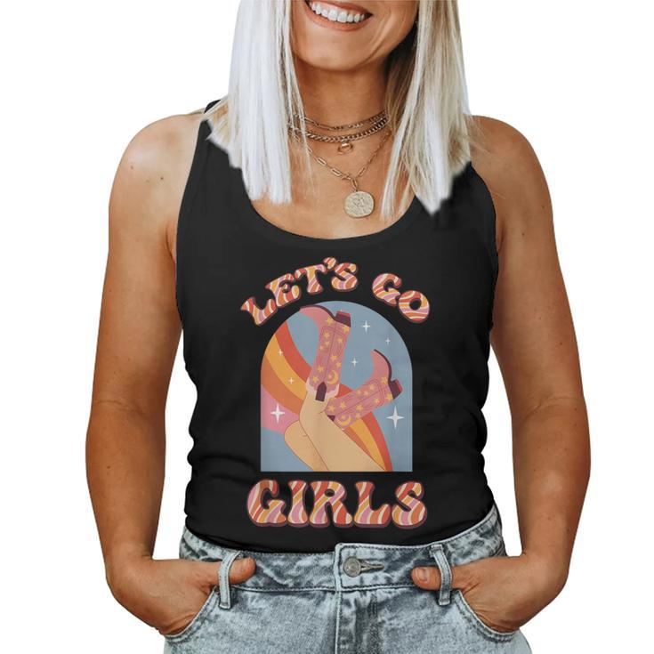 Let's Go Girls Vintage Western Country Cowgirl Boot Southern Women Tank Top