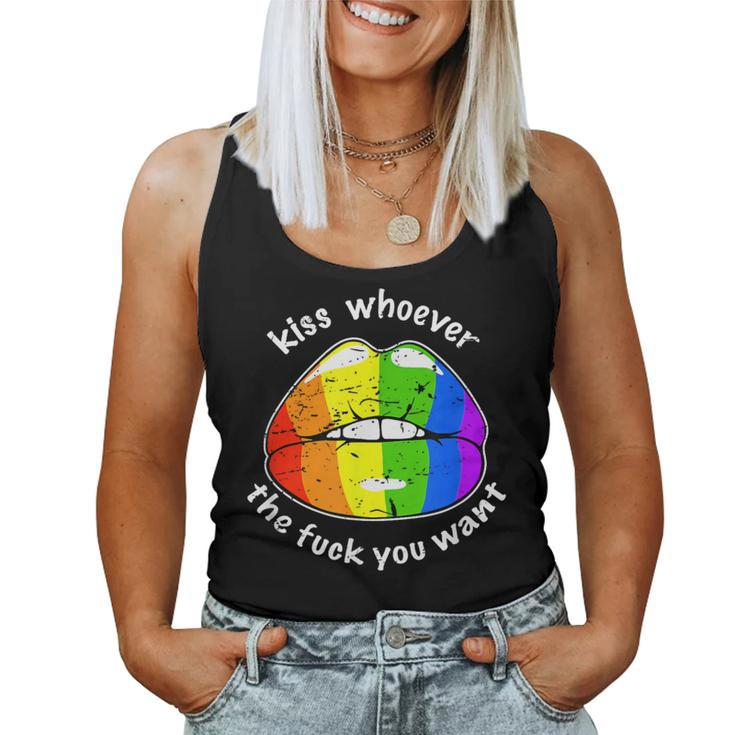Lgbt Rainbow Flag Kiss Whoever The Fuck You Want Lips Women Tank Top