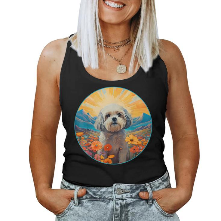 Lhasa Apso Puppy Dog Cute Flower Mountain Sunset Colorful Women Tank Top